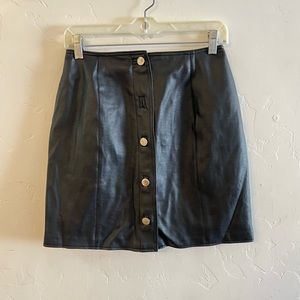 Amerella Black Faux Leather Button Down Mini Skirt Small